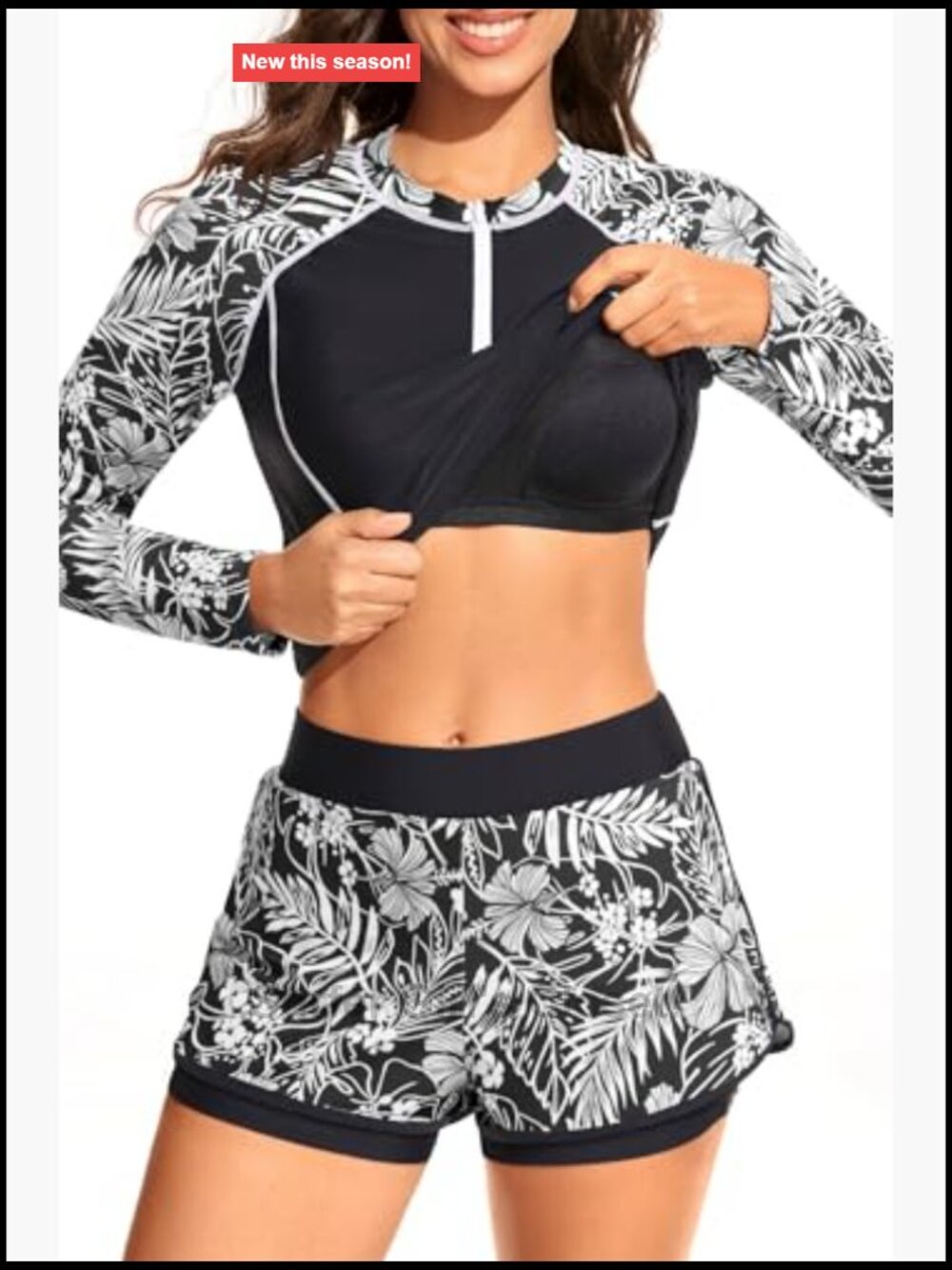 Women's Long Sleeve Rash Guard Set UPF 50+ Built-In Bra - Picture 3 of 6